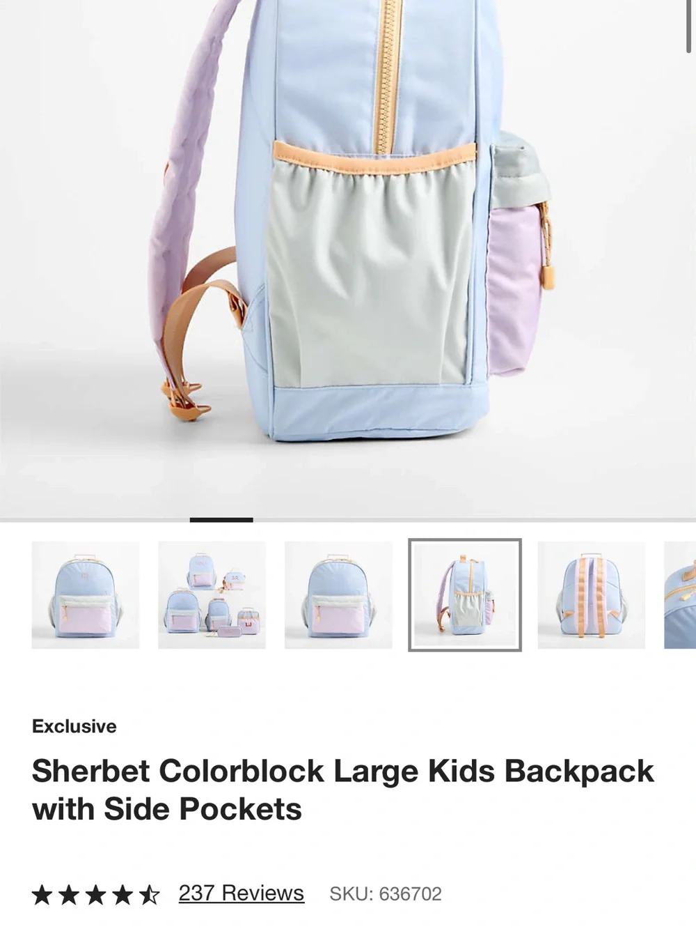 Sherbet Colorblock Large Kids Backpack with Side Pockets - Pastel Blue & Pink